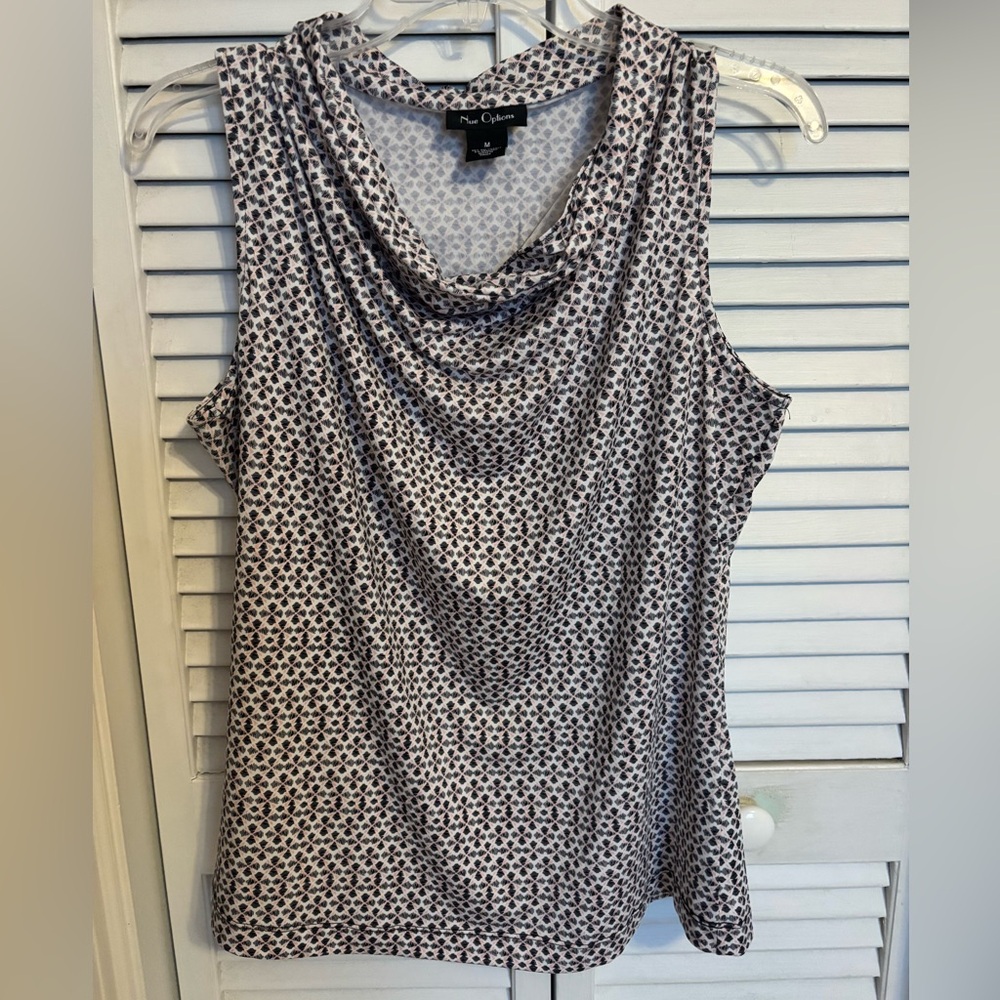Nue Options Black and White Draped Tank Top
